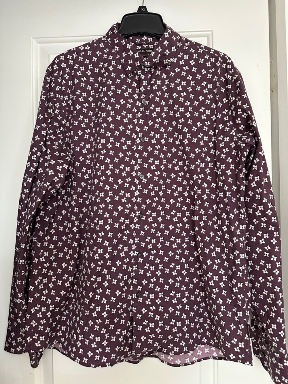 Michael Kors Men's Maroon Button-Down Shirt with White Floral Print